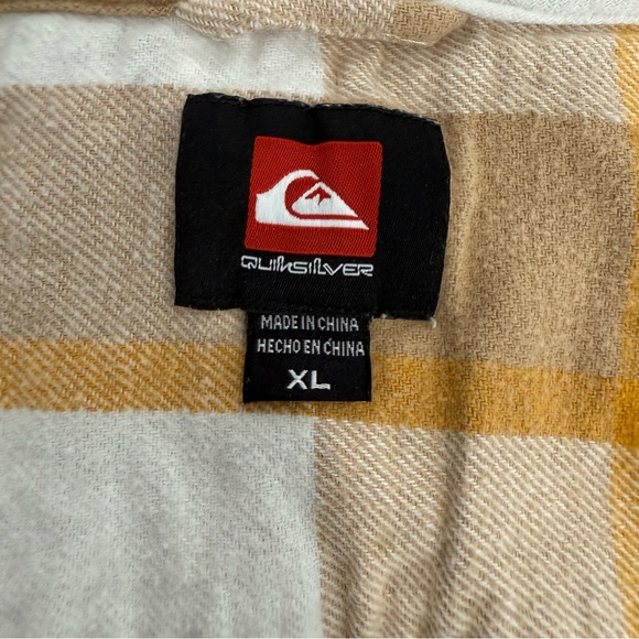 Quiksilver XL Yellow White Plaid Flannel Long Sleeve Hooded Shirt Cotton Blend - Picture 2 of 5